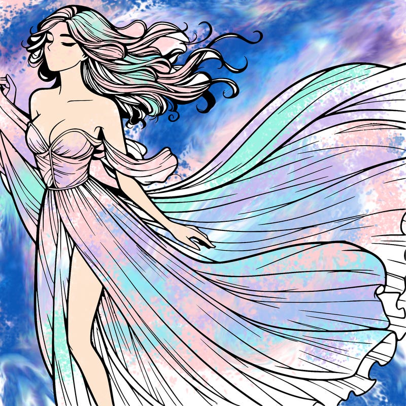 realistic woman in dress flowing the the wind