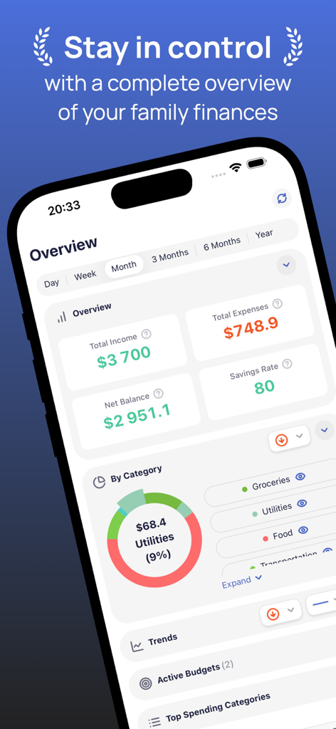 Budget Sync: Shared Expenses - Budget Sync app dashboard showing family income and expenses overview