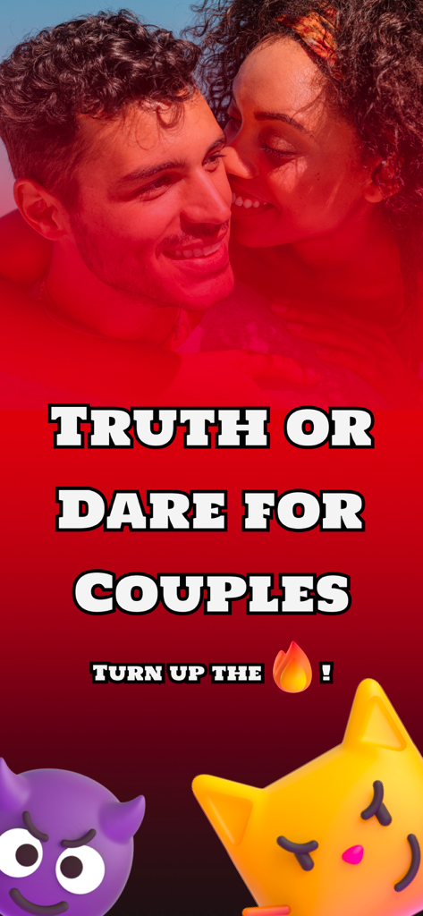 A romantic couple smiling with text overlay reading Truth or Dare for Couples