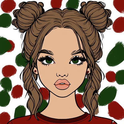 realistic girl with two buns in hair and lips