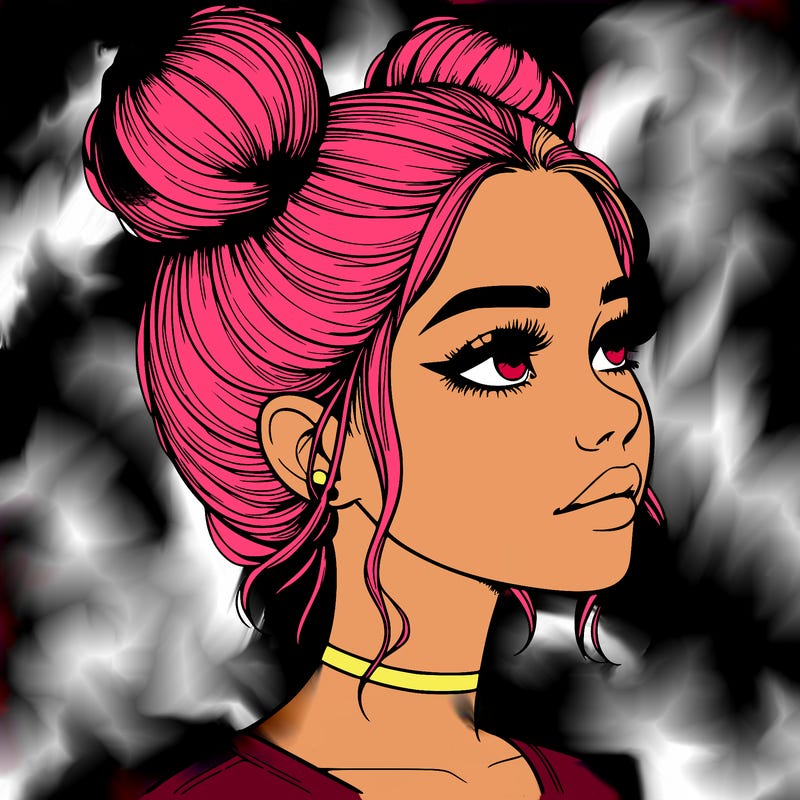 realistic girl with buns on the top of her head