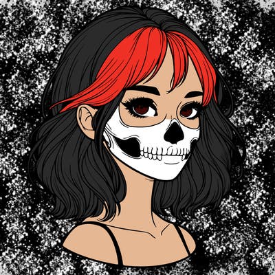 realistic girl with skull