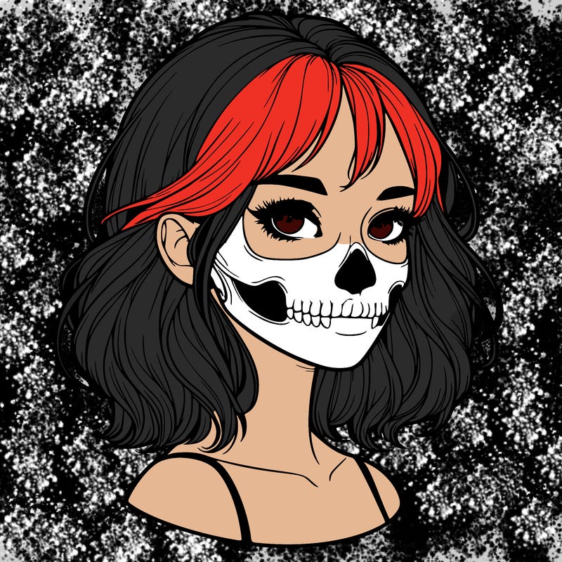 realistic girl with skull