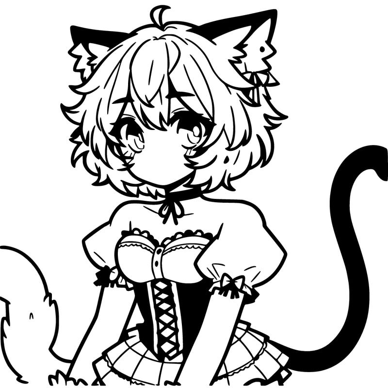 a femboy with cat tail and cat ears and with fluffy hair