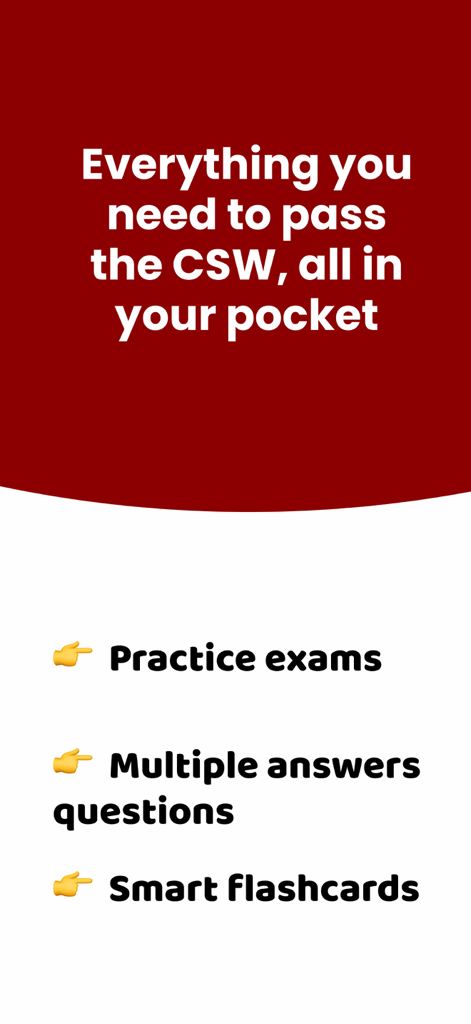 CSW Mastery - CSW Mastery app feature list highlighting practice exams multiple choice questions and smart flashcards for wine certification