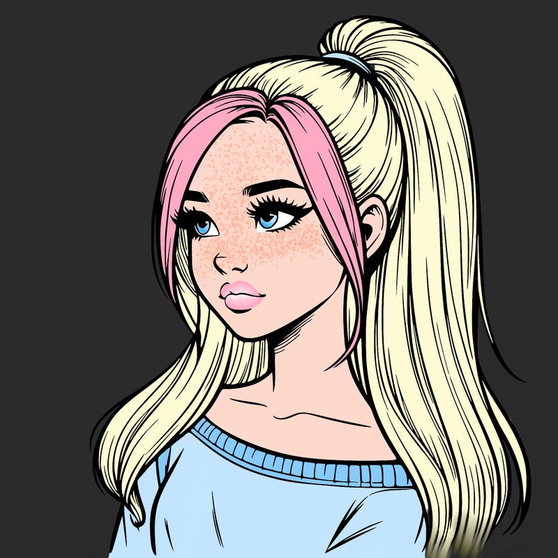 realistic girl with a high ponytail