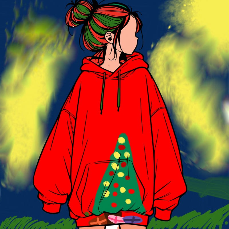 realistic girl with a oversized sweatshirt on and a bun