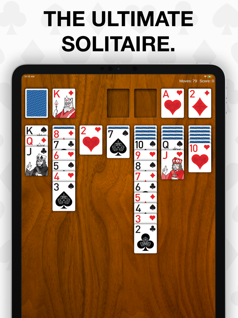 Real Solitaire for iPad - Jogo clássico de Solitaire Klondike em um iPad com fundo de madeira