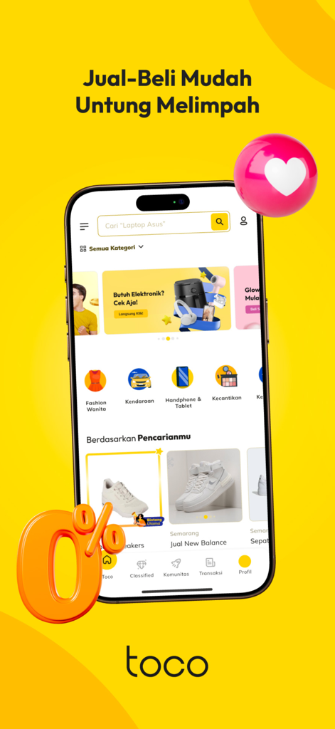 Toco - Sell and Buy - The home screen of Toco app showcasing a mobile marketplace for buying and selling with zero commission