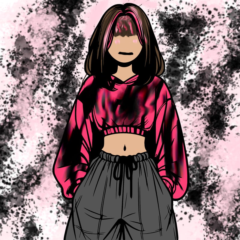 realistic girl faceless with baggy pants and a crop top