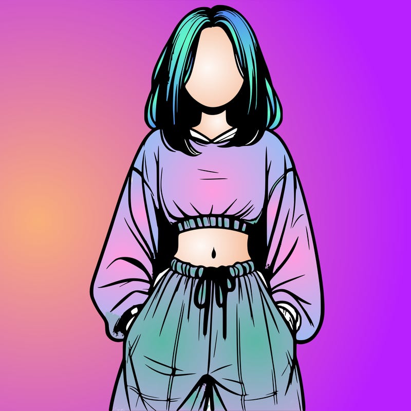 realistic girl faceless with baggy pants and a crop top