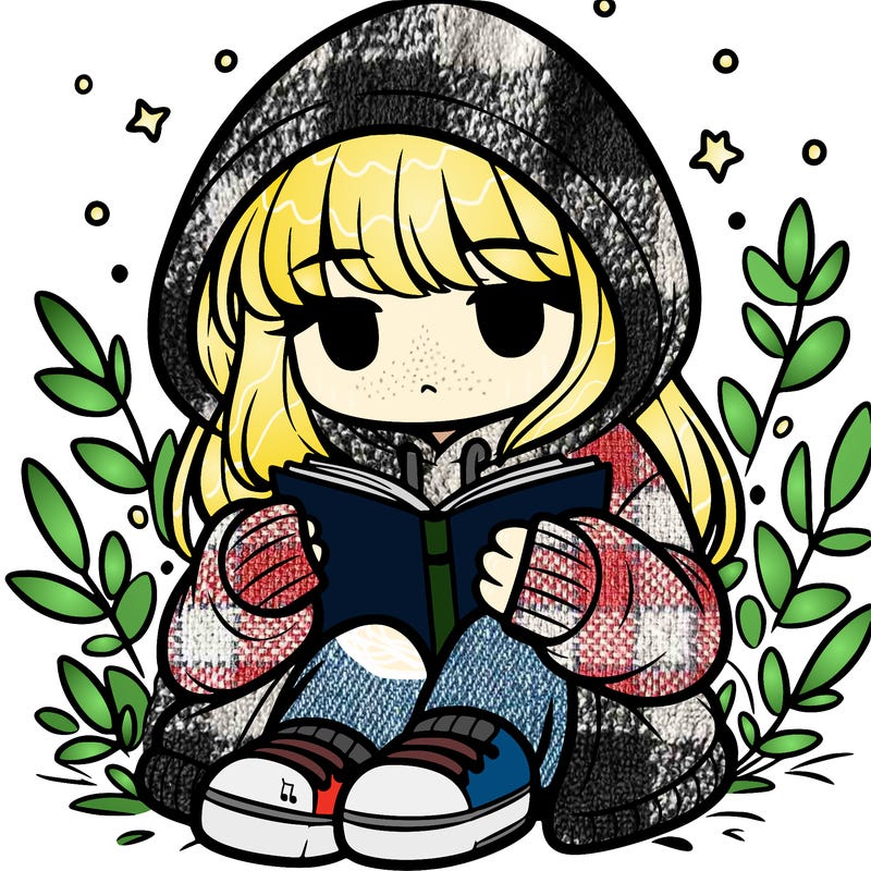 girl in oversized hoodie reading a book
