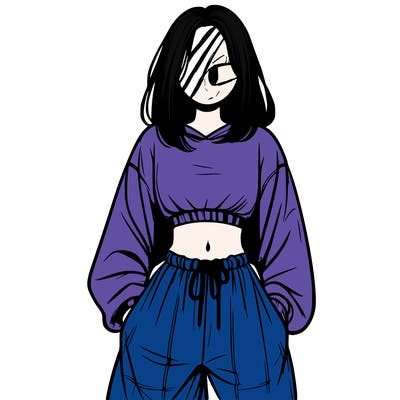 realistic girl faceless with baggy pants and a crop top