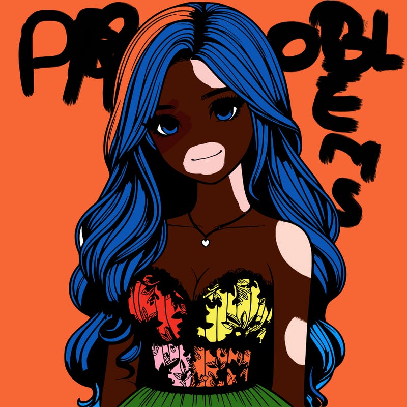 realistic girl with long hair and pretty prom dress