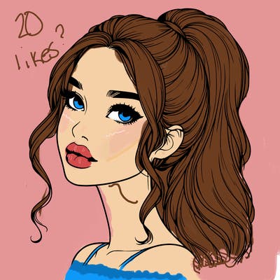 realistic girl with a ponytail on her hair and lips