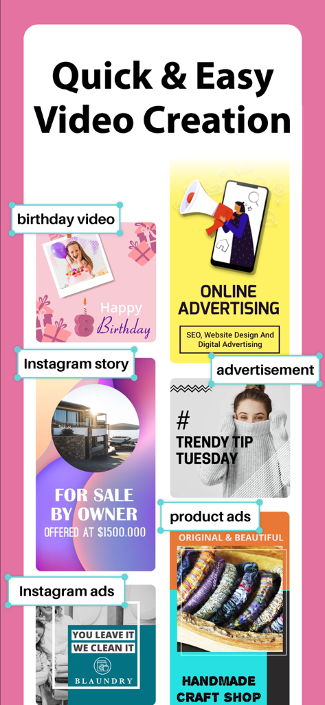 Quick and easy video creation templates for marketing and social media ads