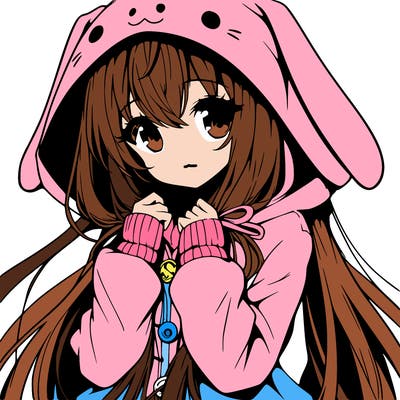anime character girl with long hair cute bunny hoodie