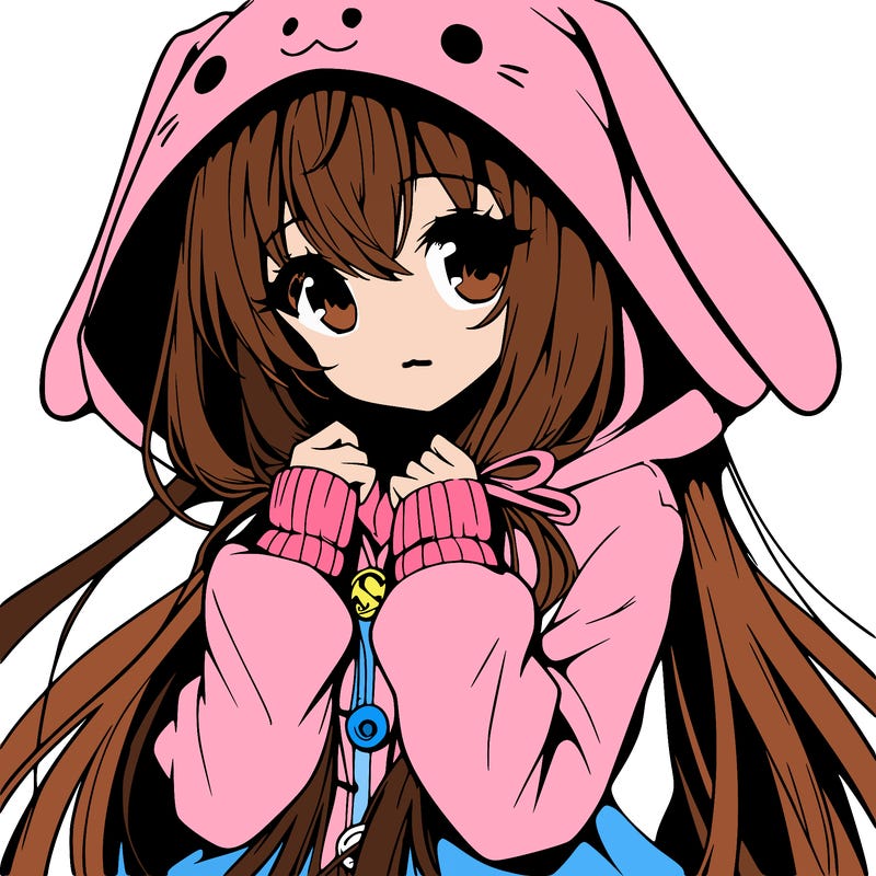 anime character girl with long hair cute bunny hoodie