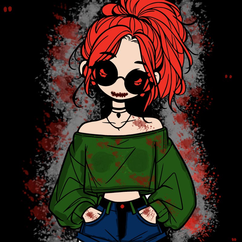 girl with a messy ponytail glasses a baggy crop top and jean shorts