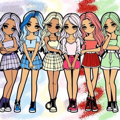 a group of girls realistic