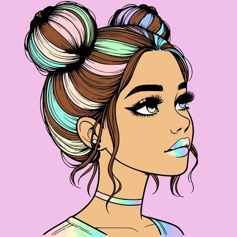 realistic girl with buns on the top of her head