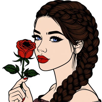 realistic woman with braids holding a single rose