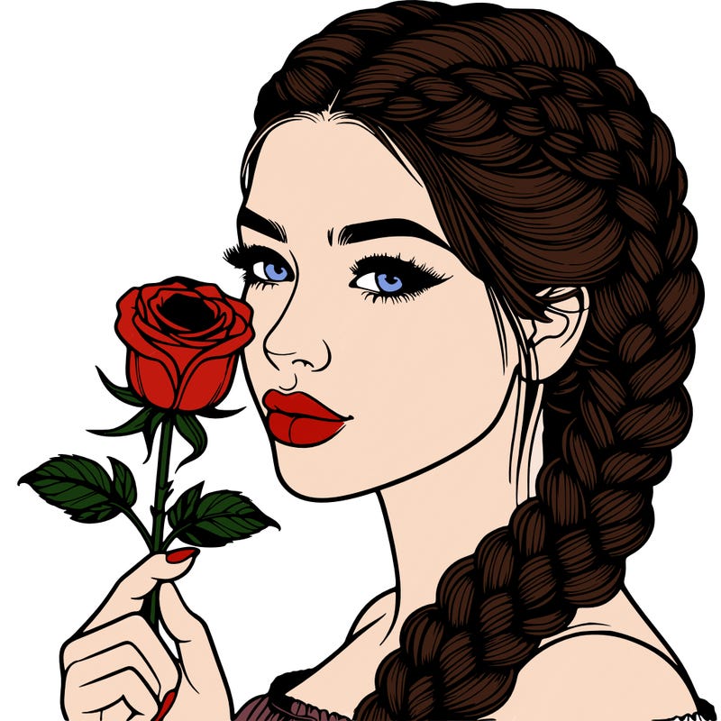 realistic woman with braids holding a single rose