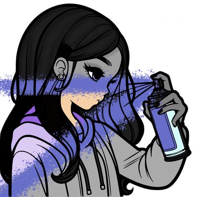 a realistic girl spray painting