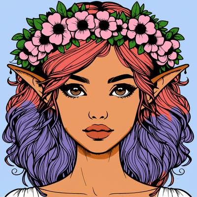 realistic female elf with flower crown