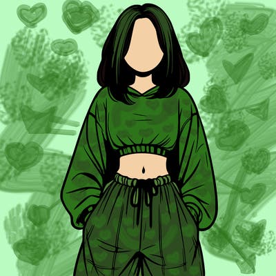 realistic girl faceless with baggy pants and a crop top