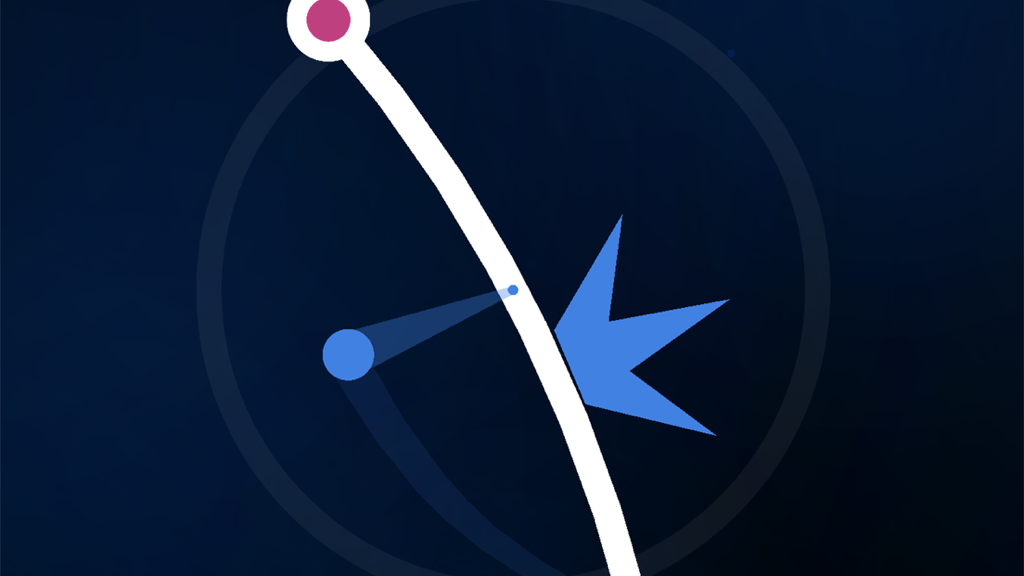 Pivvot - A blue orb pivoting on a white line to avoid a jagged obstacle in the game Pivvot