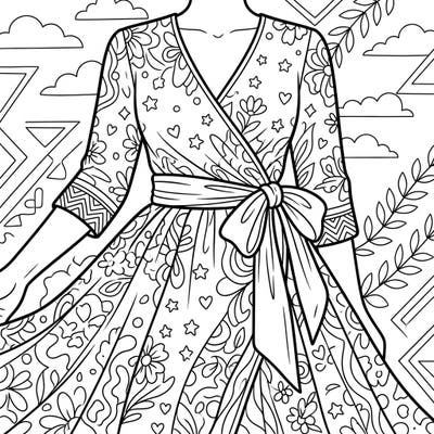 Dive into the world of fashion with this stunning wrap dress coloring page, perfect for trend-setting teens. Express your unique style by bringing this beautifully patterned garment to life with your favorite colors.