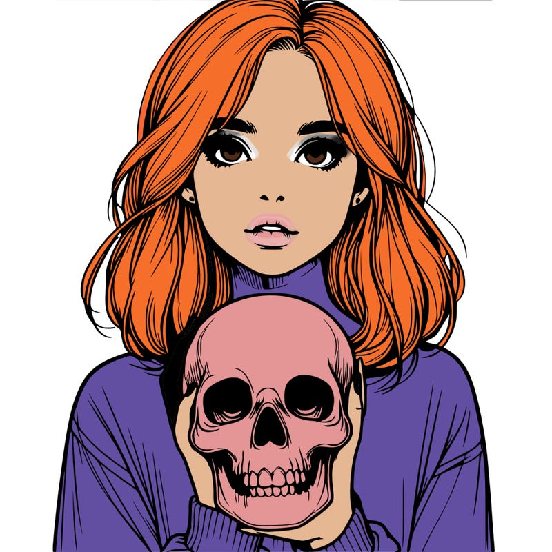 realistic girl holding a skull