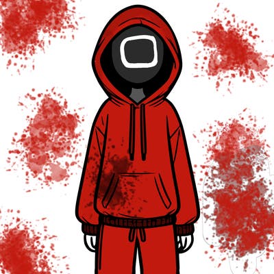 faceless girl in a tracksuit with a hood on and no hair