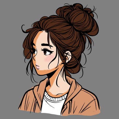 realistic teenage girl with a messy bun