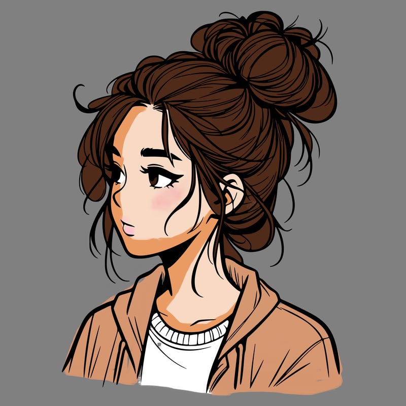 realistic teenage girl with a messy bun