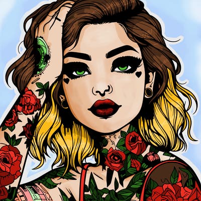 realistic girl with tattoos all over