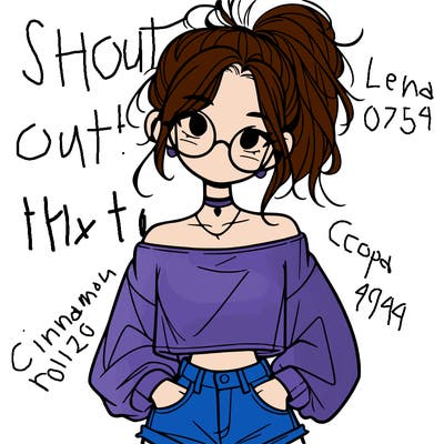 girl with a messy ponytail glasses a baggy crop top and jean shorts