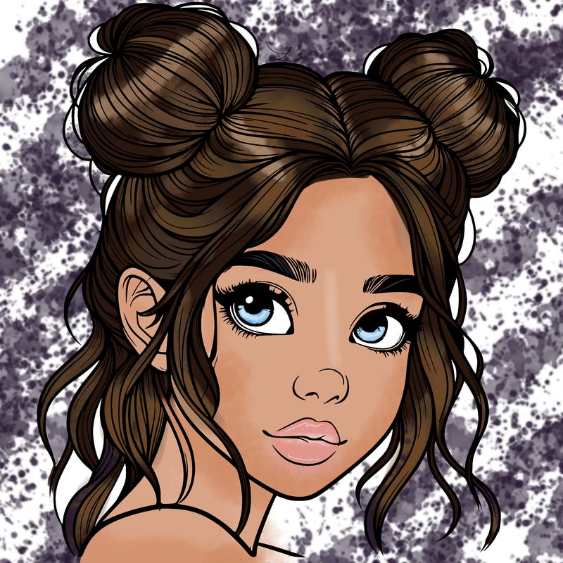 realistic girl with hair buns on her head