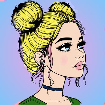 realistic girl with buns on the top of her head