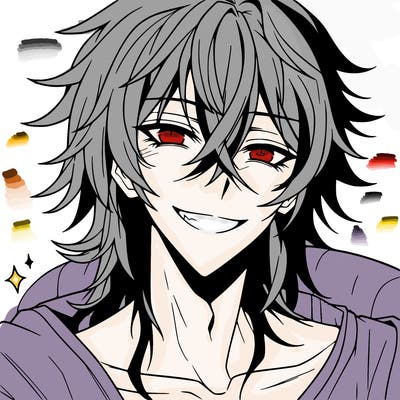 hot anime boy with long ish hair and a has a grin