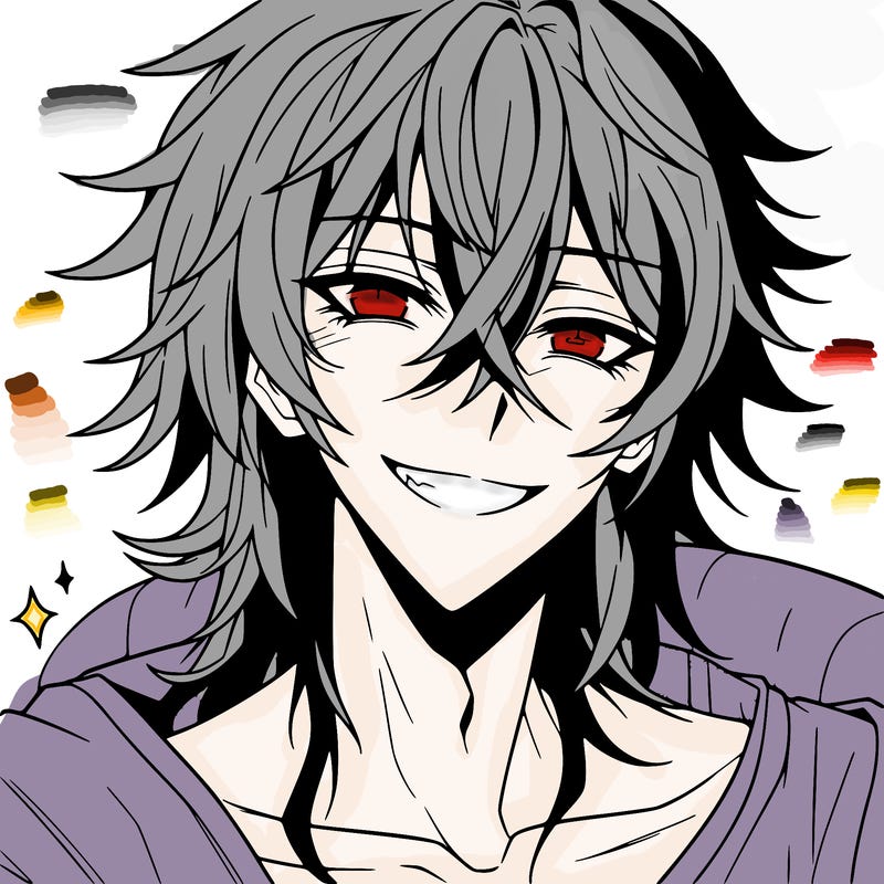 hot anime boy with long ish hair and a has a grin