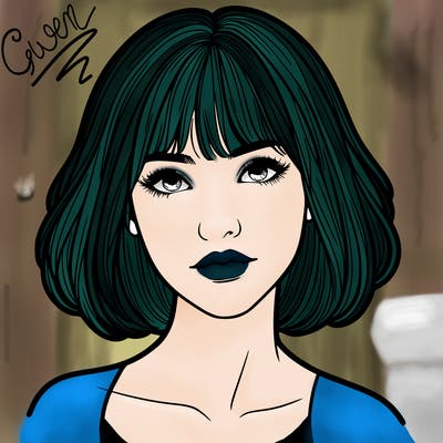 realistic lady with bangs