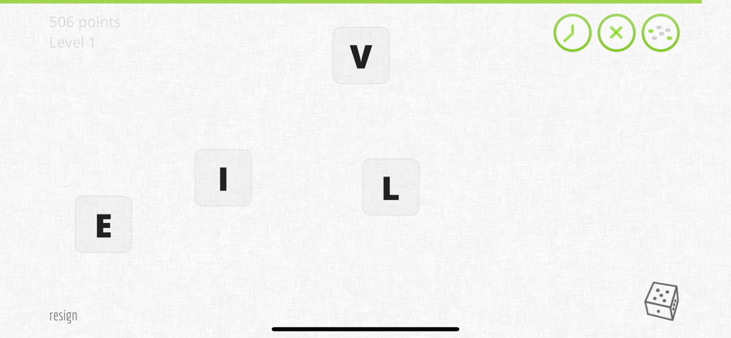 pawoo - The Word Puzzle - Gameplay screen of pawoo word puzzle showing letters E I V L to rearrange