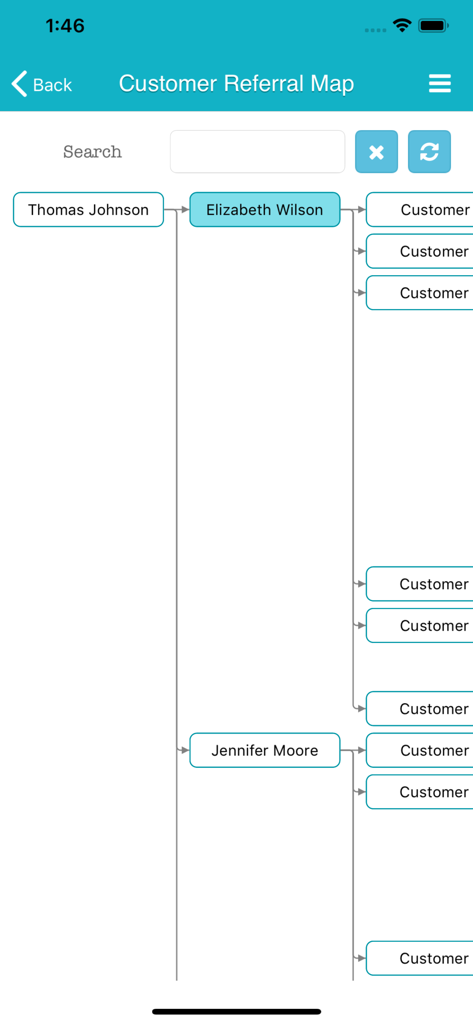 Customer referral map flowchart in the TapNail app