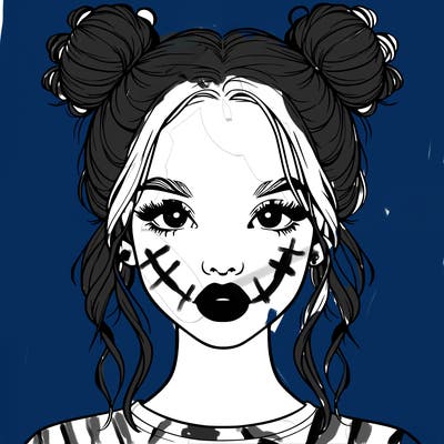 realistic girl with two buns in hair and lips