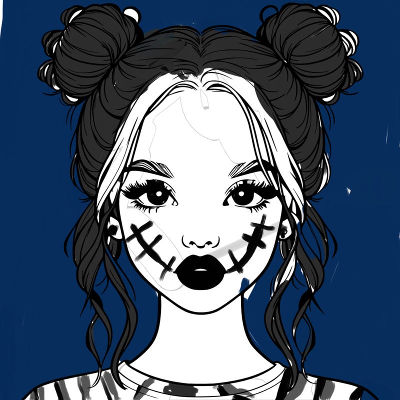 realistic girl with two buns in hair and lips