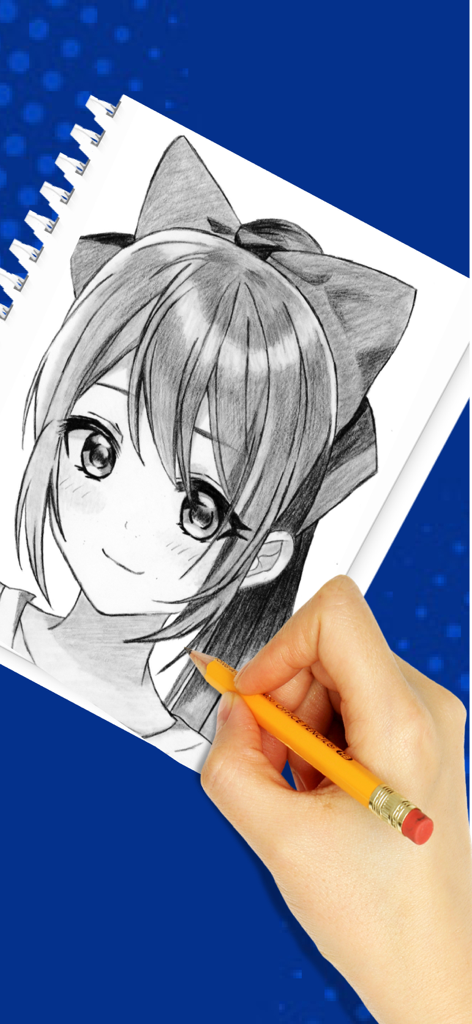 How to Draw Anime by Steps - Una mano dibujando un personaje femenino de anime detallado en un cuaderno de bocetos con un lápiz.