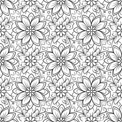 This charming coloring page features a beautiful tessellation of interlocking flowers, perfect for young artists. Kids aged 4-8 will love bringing this intricate floral pattern to life with their favorite colors.