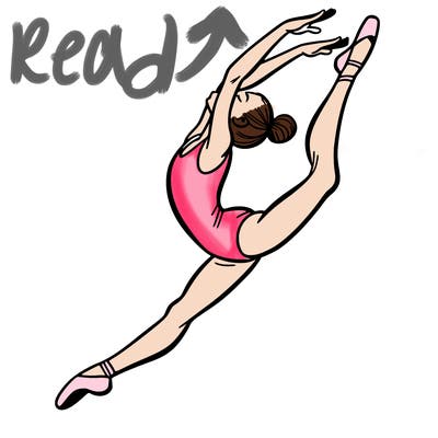 gymnast doing a leap in a leotard with a bent back leg